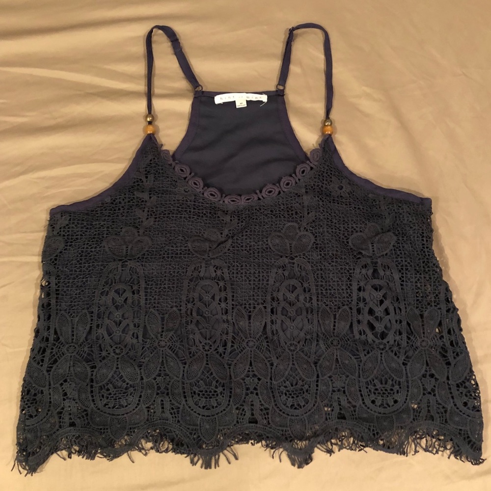 Navy Blue Beaded Crochet Top